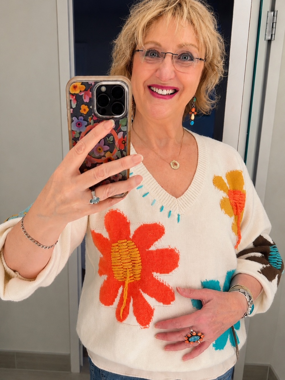 POL Boho Good Mood Flower Sweater in OVERSIZED Medium - Picture 5 of 14